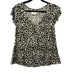 Maeve Anthropologie "Catie" Top In Olive and White Print Women 1X Flutter Sleeve